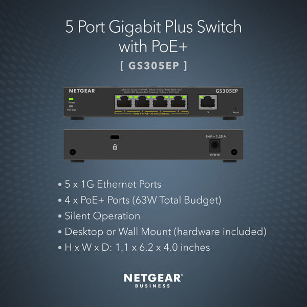 Picture of 5-Port Gigabit Ethernet PoE+ Smart Managed Plus Switch