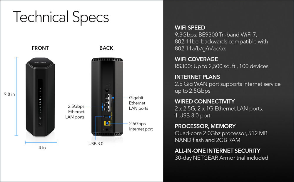 Nighthawk® WiFi 7 Tri-Band Router (RS300)