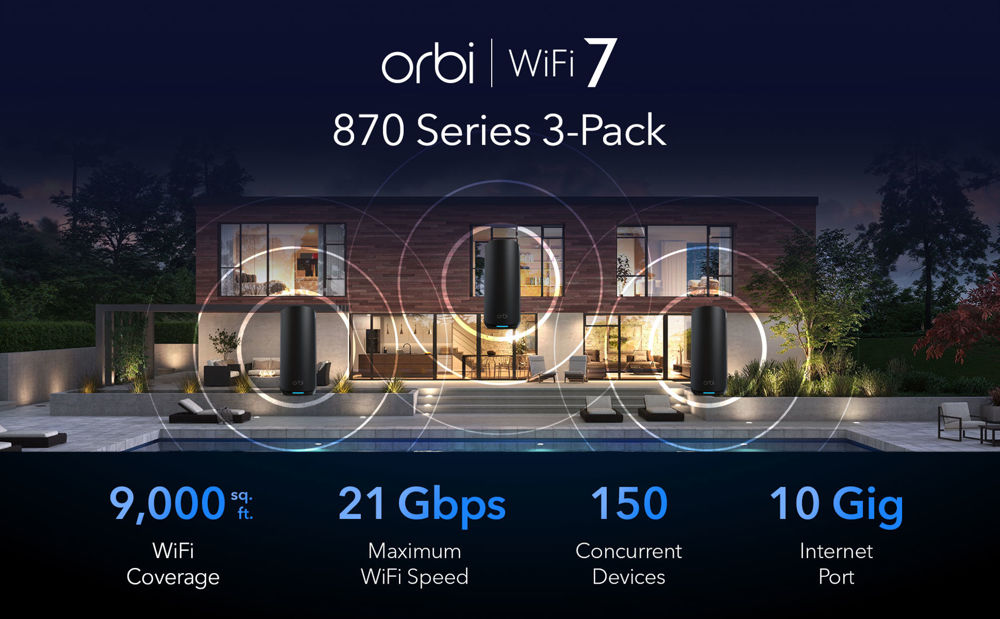 NETGEAR Orbi 870 Series Tri-band WiFi 7 Mesh System (RBE873B)