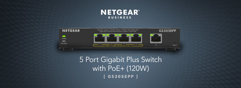 5-Port Gigabit Ethernet High-Power PoE+ Smart Managed Plus Switch